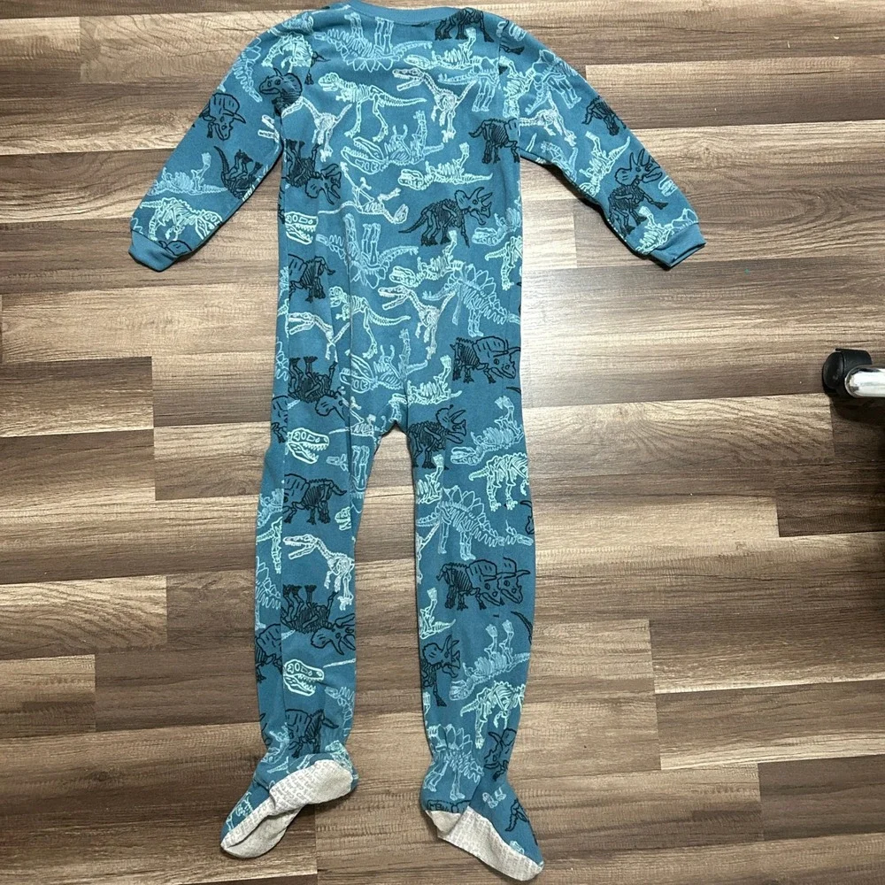 Carter's Footed Pajamas Kids 7 Blue Dinosaur Skeleton Fleece Sleeper One Piece